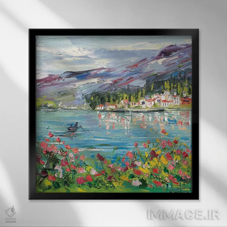 تابلو دکوراتیو یک روز در دریاچه کومو اثر لیزا الی - نمای قابدار مشکی