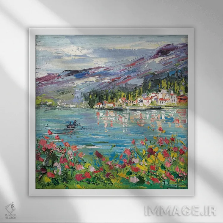 تابلو دکوراتیو یک روز در دریاچه کومو اثر لیزا الی - نمای قابدار سفید