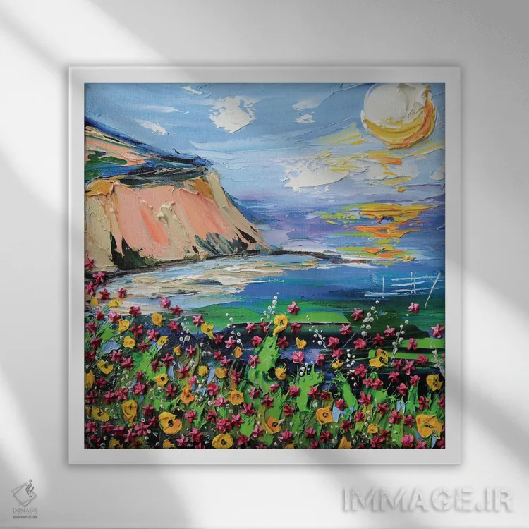 تابلو دکوراتیو یک روز در ساحل اثر لیزا الی - نمای قابدار سفید