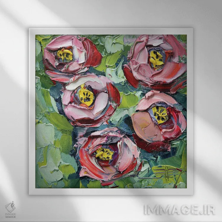 تابلو دکوراتیو گل صدتومانی اثر لیزا الی - نمای قابدار سفید