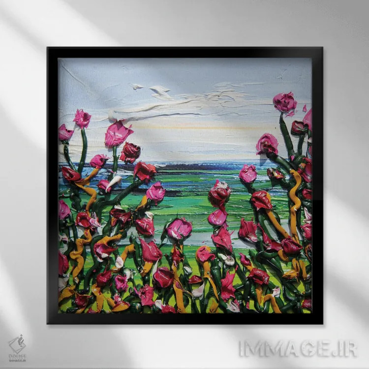 تابلو دکوراتیو گل های ساحلی در مانتری اثر لیزا الی - نمای قابدار مشکی