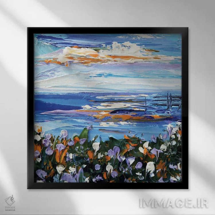تابلو دکوراتیو گل های وحشی ساحلی مانتری اثر لیزا الی - نمای قابدار مشکی