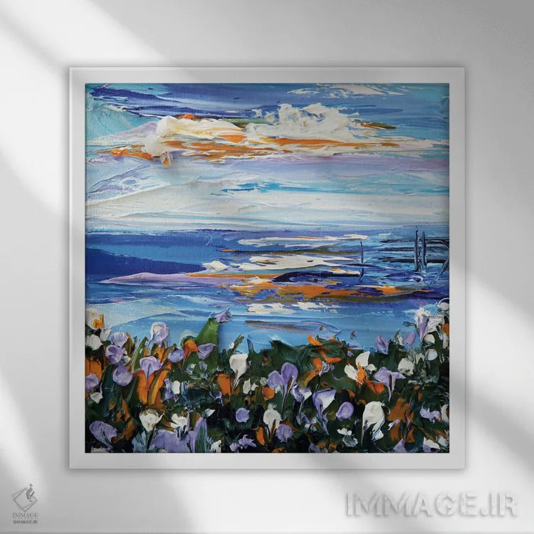 تابلو دکوراتیو گل های وحشی ساحلی مانتری اثر لیزا الی - نمای قابدار سفید