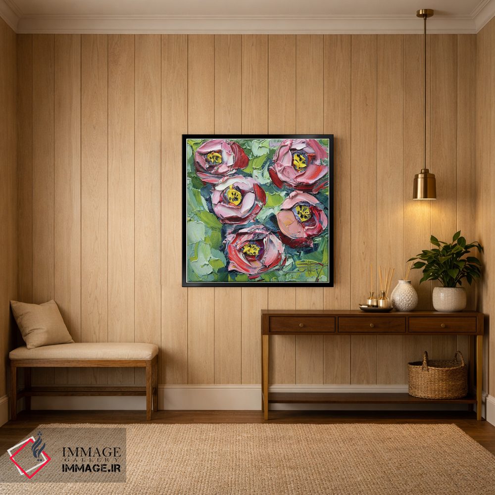 تابلو دکوراتیو گل صدتومانی اثر لیزا الی - D5B