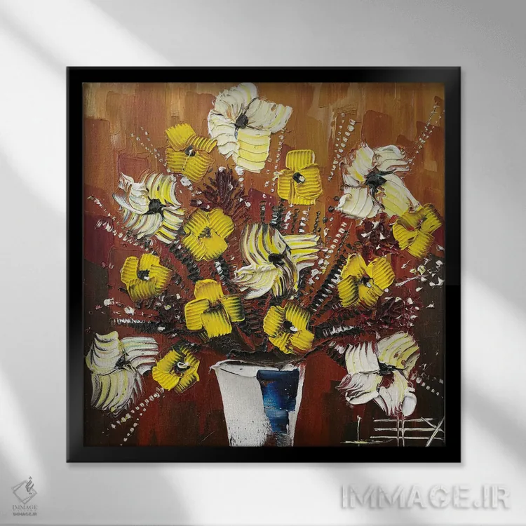 تابلو دکوراتیو دسته گل شیک اثر لیزا الی - نمای قابدار مشکی
