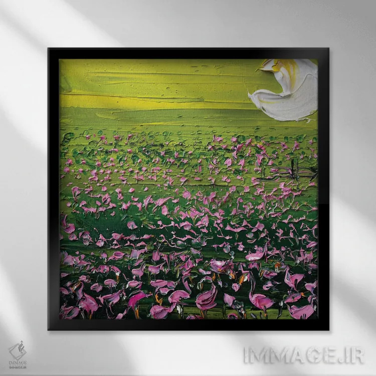 تابلو انتزاعی ماه فلامینگو اثر لیزا الی - نمای قابدار مشکی