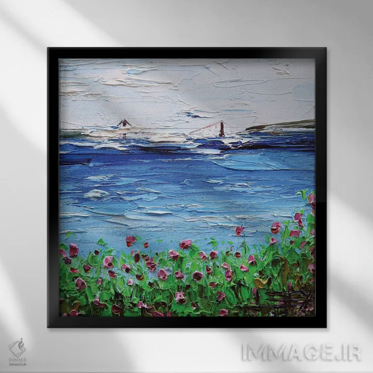 تابلو دکوراتیو نمای پل گلدن گیت از جزیره آلکاتراز در خلیج سانفرانسیسکو اثر لیزا الی - نمای قابدار مشکی