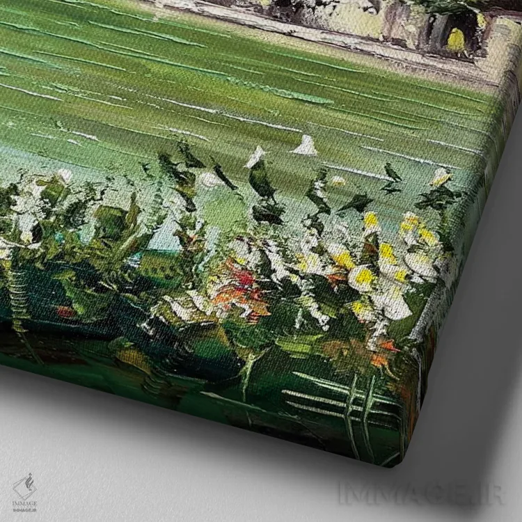 تابلو دکوراتیو دریاچه کومو اثر لیزا الی - نمای نزدیک بافت بوم