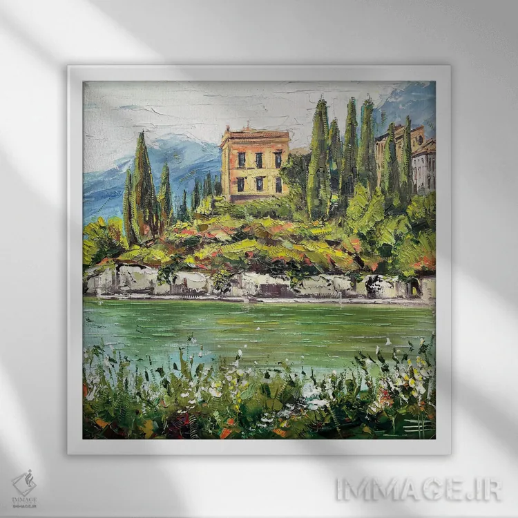 تابلو دکوراتیو دریاچه کومو اثر لیزا الی - نمای قابدار سفید