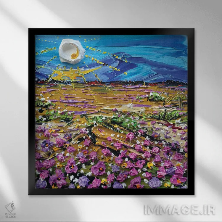 تابلو دکوراتیو سمفونی شکوفه های فراوان در صحرای موجاوه اثر لیزا الی - نمای قابدار مشکی