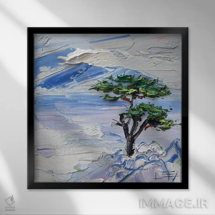 تابلو دکوراتیو سرو تک و تنها اثر لیزا الی - نمای قابدار مشکی