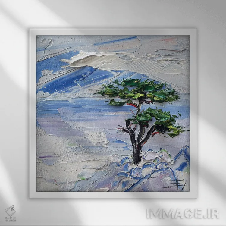 تابلو دکوراتیو سرو تک و تنها اثر لیزا الی - نمای قابدار سفید