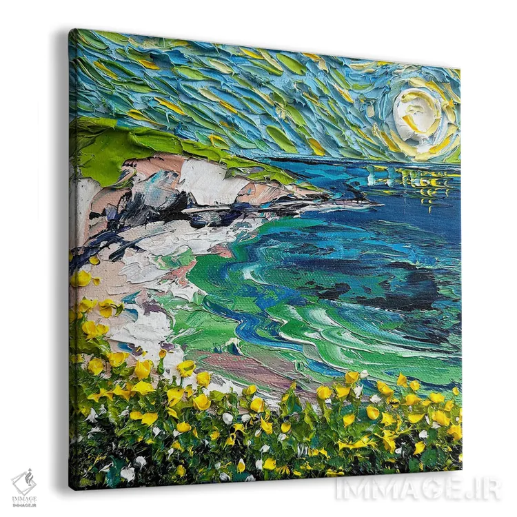 تابلو انتزاعی موج فیروزه ای لاهویا اثر لیزا الی - نمای پرسپکتیو محصول