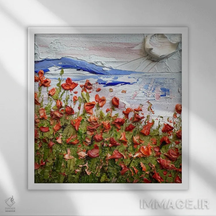 تابلو انتزاعی شکوفه های بیگ سور اثر لیزا الی - نمای قابدار سفید