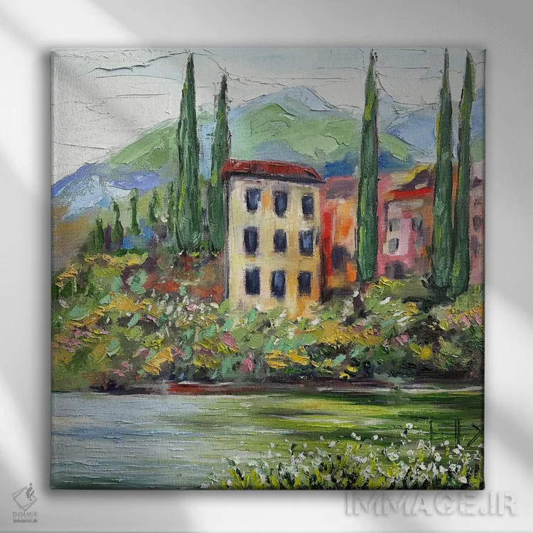 تابلو دکوراتیو یک روز در دریاچه کومو در ایتالیا اثر لیزا الی - نمای روبهرو روی دیوار