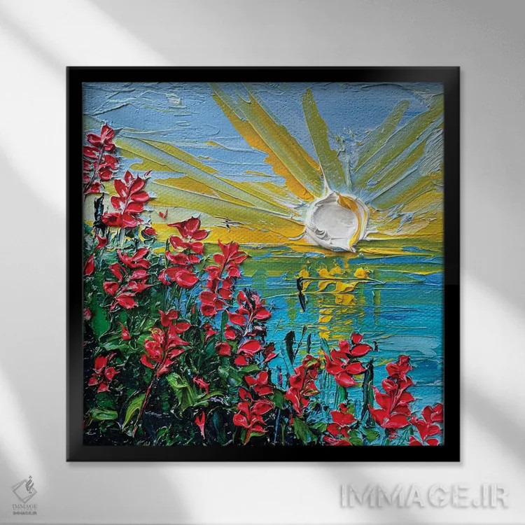 تابلو انتزاعی سوسن ها در لاهویا سن دیگو اثر لیزا الی - نمای قابدار مشکی