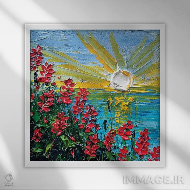 تابلو انتزاعی سوسن ها در لاهویا سن دیگو اثر لیزا الی - نمای قابدار سفید