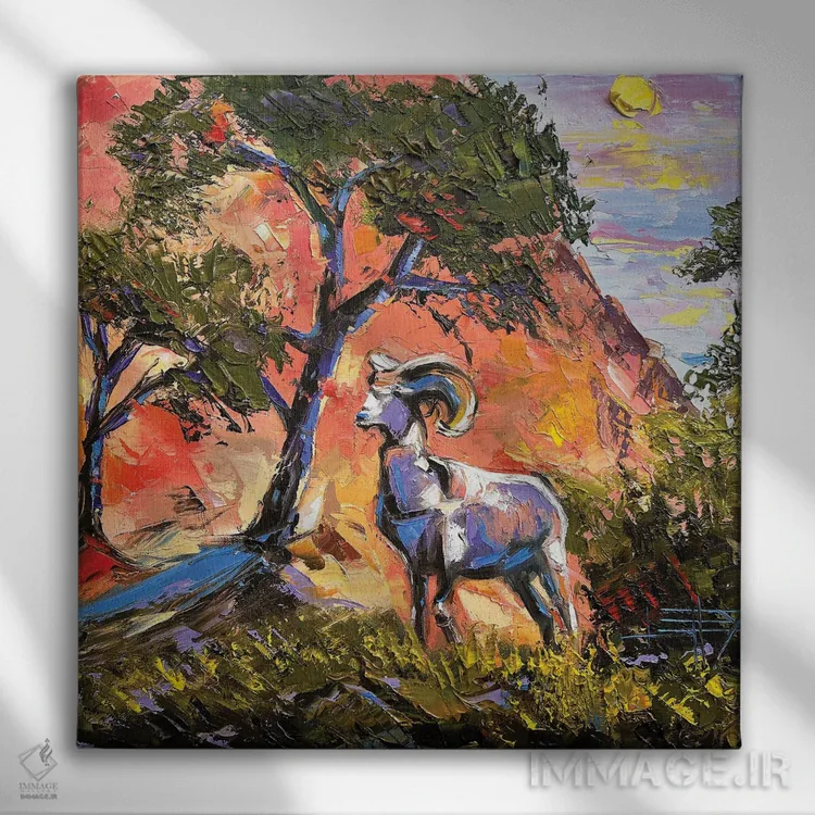 تابلو دکوراتیو بز کوهی در پارک ملی زایان اثر لیزا الی - نمای روبهرو روی دیوار