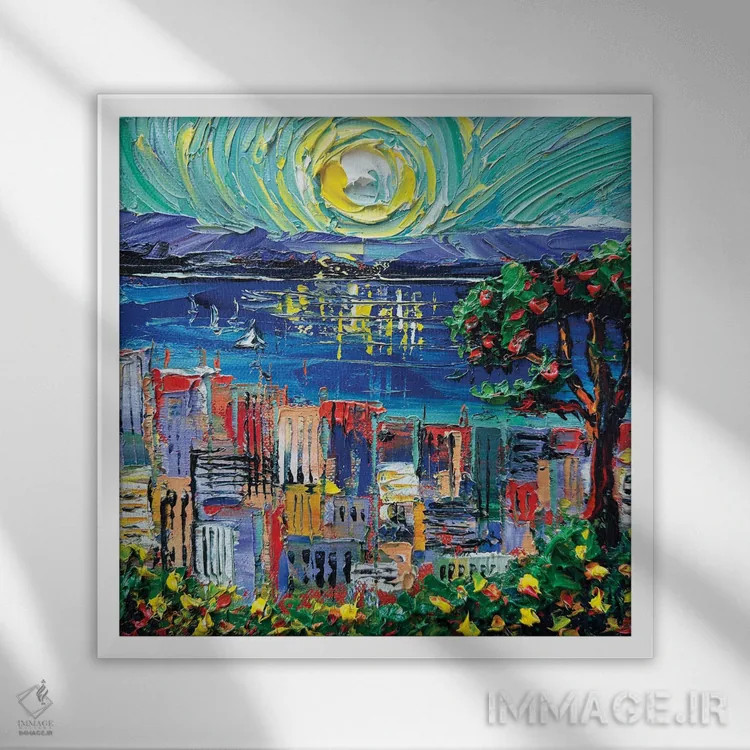 تابلو دکوراتیو آسمان های سان فرانسیسکو اثر لیزا الی - نمای قابدار سفید