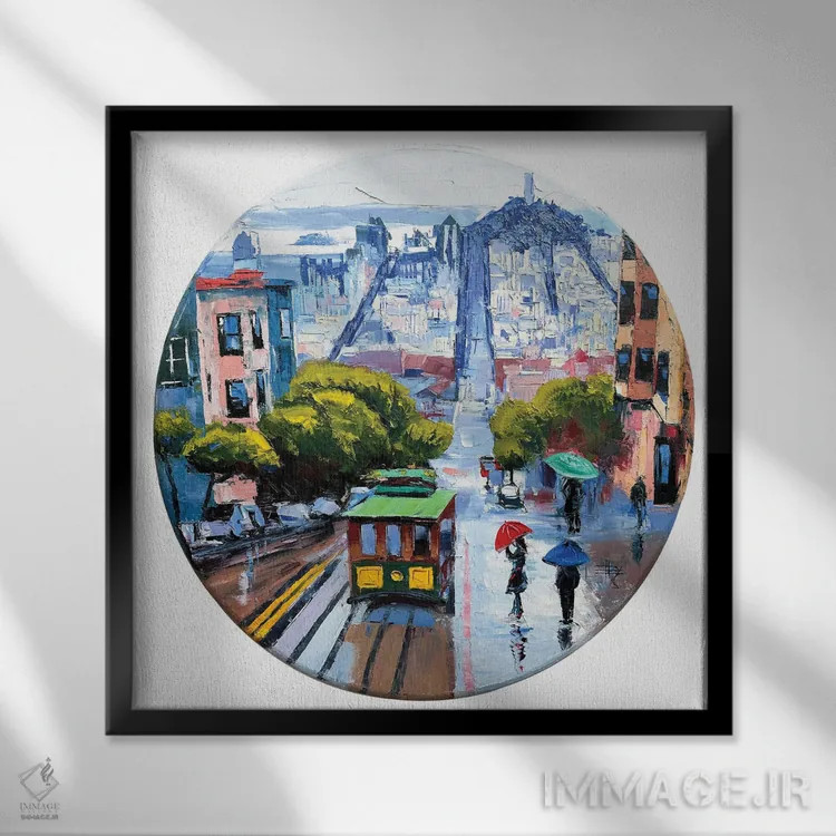 تابلو دکوراتیو شهر در کنار خلیج اثر لیزا الی - نمای قابدار مشکی
