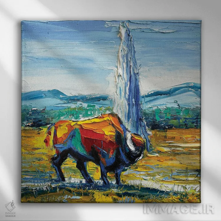 تابلو دکوراتیو گاومیش آمریکایی در یلواستون اثر لیزا الی - نمای روبهرو روی دیوار