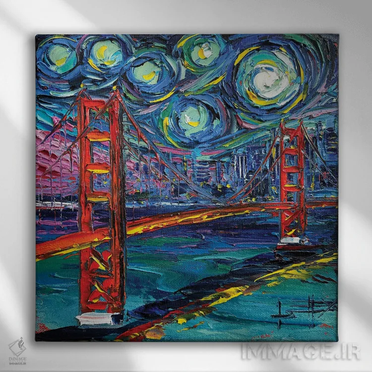 تابلو دکوراتیو آسمان های پل گلدن گیت سان فرانسیسکو اثر لیزا الی - نمای روبهرو روی دیوار