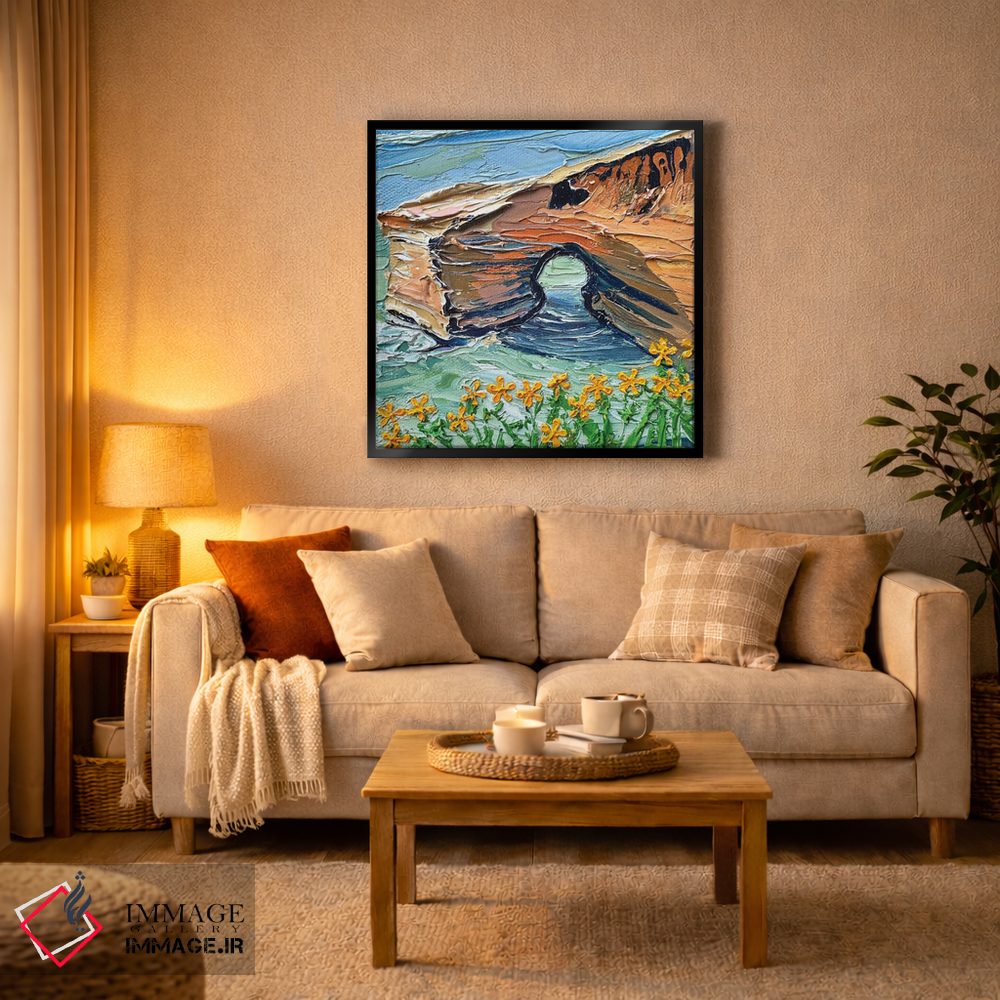 تابلو انتزاعی غار موجی صخره های غروب سن دیگو اثر لیزا الی - D2B