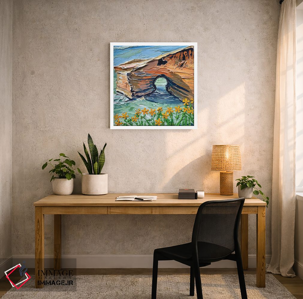 تابلو انتزاعی غار موجی صخره های غروب سن دیگو اثر لیزا الی - D4W