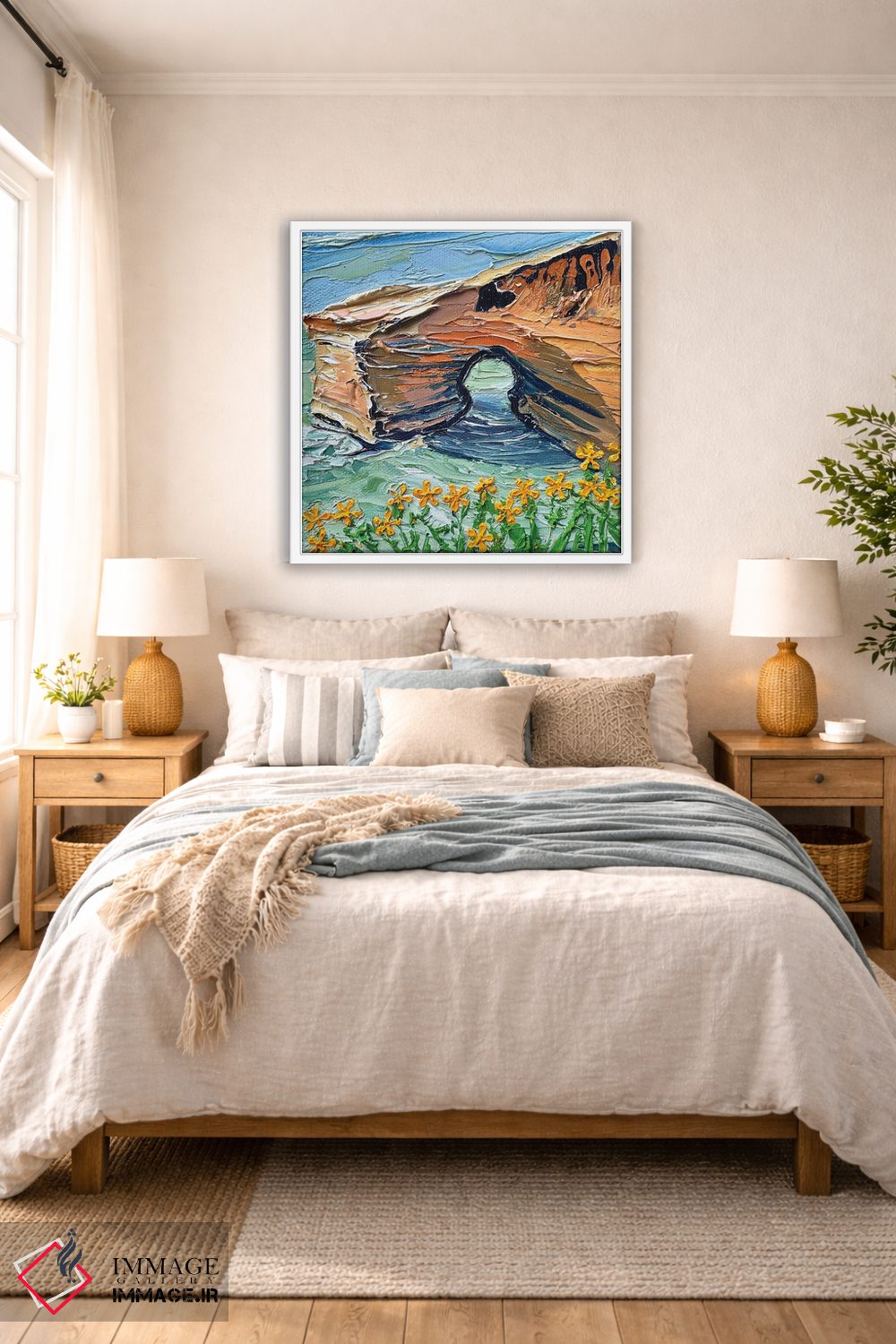 تابلو انتزاعی غار موجی صخره های غروب سن دیگو اثر لیزا الی - D6W