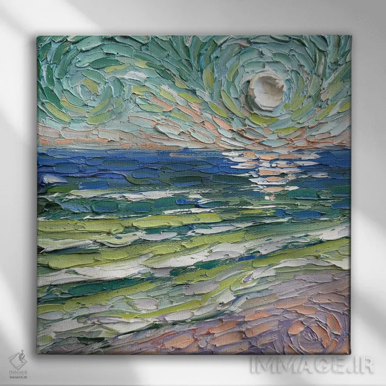 تابلو دکوراتیو ساحل سبزگون اثر لیزا الی - نمای روبهرو روی دیوار