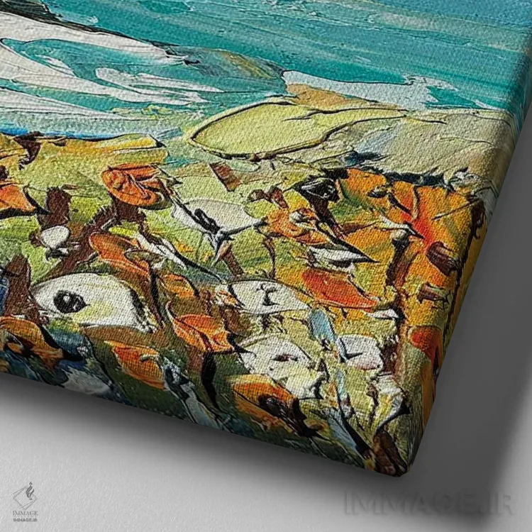 تابلو دکوراتیو ساحل مه آلود اثر لیزا الی - نمای نزدیک بافت بوم