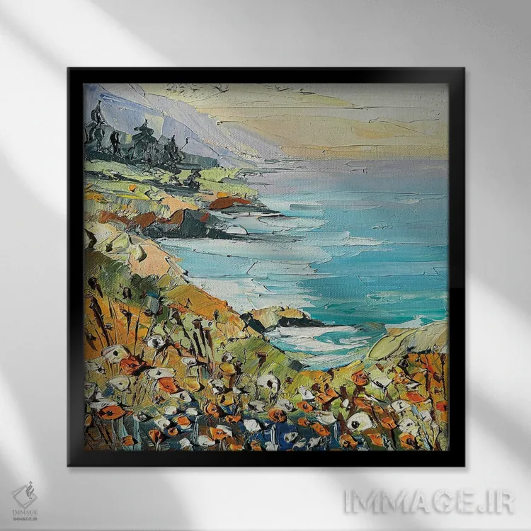 تابلو دکوراتیو ساحل مه آلود اثر لیزا الی - نمای قابدار مشکی