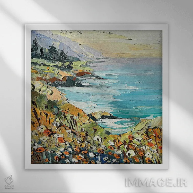 تابلو دکوراتیو ساحل مه آلود اثر لیزا الی - نمای قابدار سفید