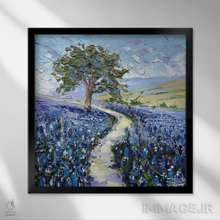 تابلو دکوراتیو مزارع گل بنفشه اثر لیزا الی - نمای قابدار مشکی
