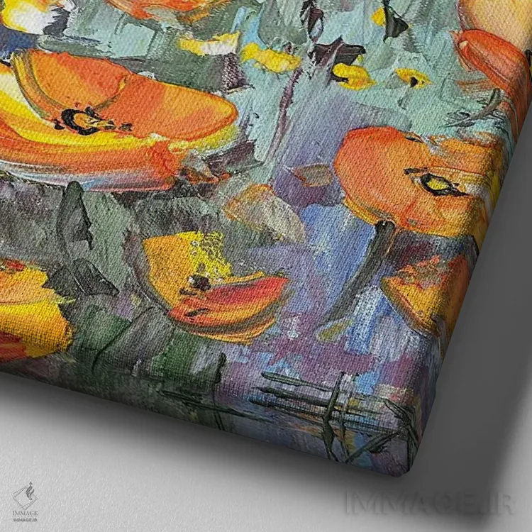 تابلو دکوراتیو منظره شقایق اثر لیزا الی - نمای نزدیک بافت بوم