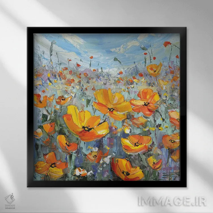 تابلو دکوراتیو منظره شقایق اثر لیزا الی - نمای قابدار مشکی
