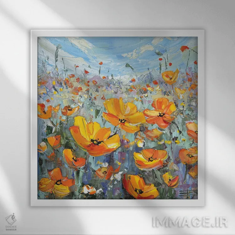 تابلو دکوراتیو منظره شقایق اثر لیزا الی - نمای قابدار سفید