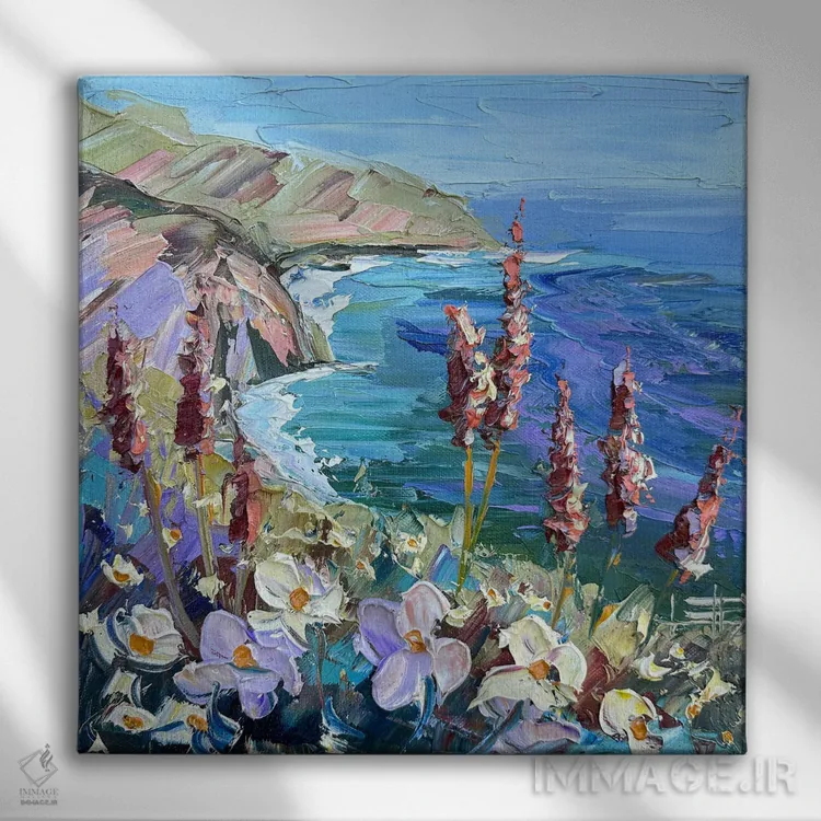 تابلو دکوراتیو رنگ های اسطوخودوسی ساحل اثر لیزا الی - نمای روبهرو روی دیوار