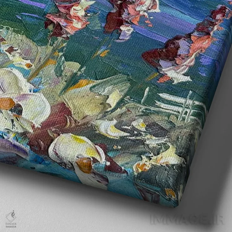 تابلو دکوراتیو رنگ های اسطوخودوسی ساحل اثر لیزا الی - نمای نزدیک بافت بوم