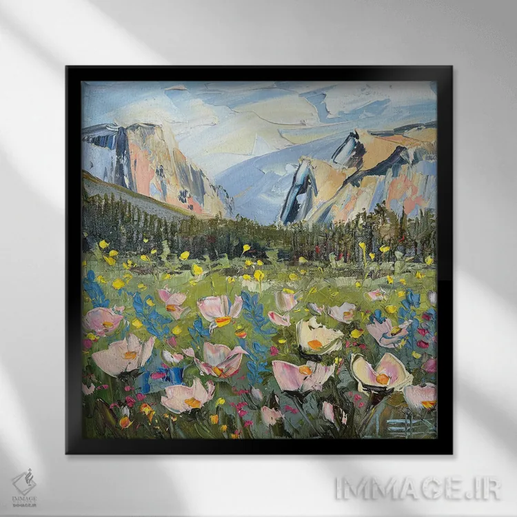 تابلو دکوراتیو شکوفایی گل های وحشی اثر لیزا الی - نمای قابدار مشکی