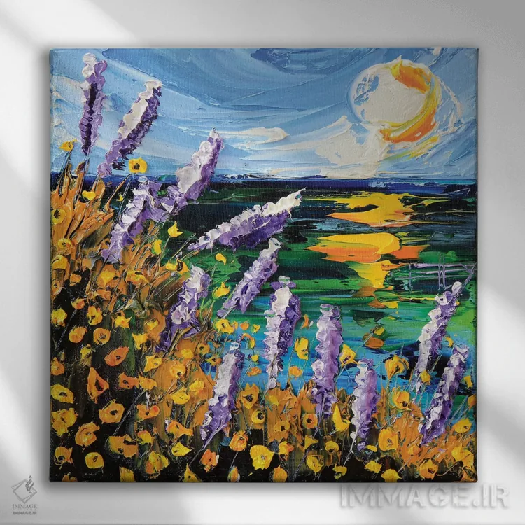 تابلو دکوراتیو گل لوپین خلیج مونتری اثر لیزا الی - نمای روبهرو روی دیوار