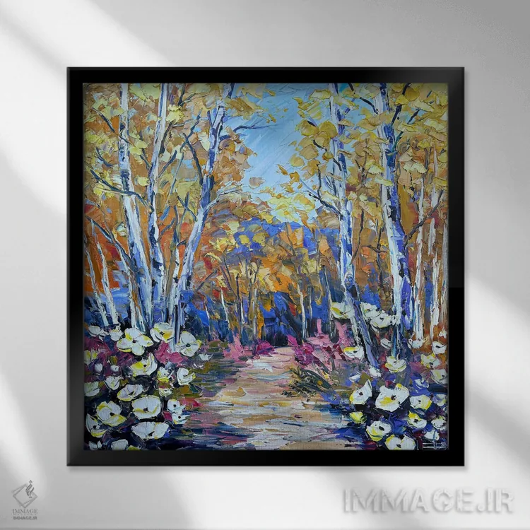 تابلو دکوراتیو جنگل کهربایی ۲ اثر لیزا الی - نمای قابدار مشکی