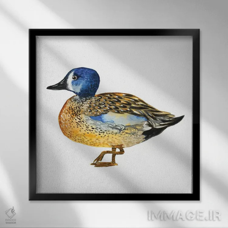 تابلو دکوراتیو اردک طلایی اثر لسیا بینکین - نمای قابدار مشکی