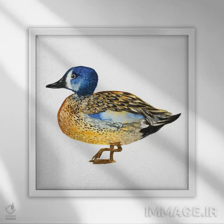 تابلو دکوراتیو اردک طلایی اثر لسیا بینکین - نمای قابدار سفید