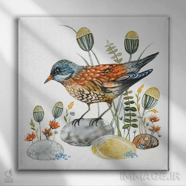 تابلو دکوراتیو پرنده طلایی اثر لسیا بینکین - نمای روبهرو روی دیوار