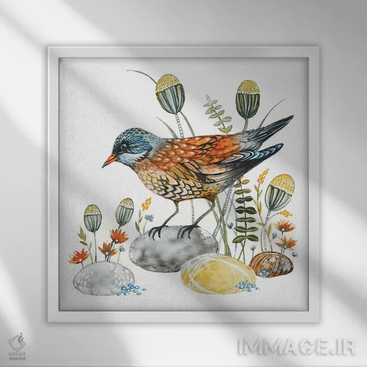 تابلو دکوراتیو پرنده طلایی اثر لسیا بینکین - نمای قابدار سفید