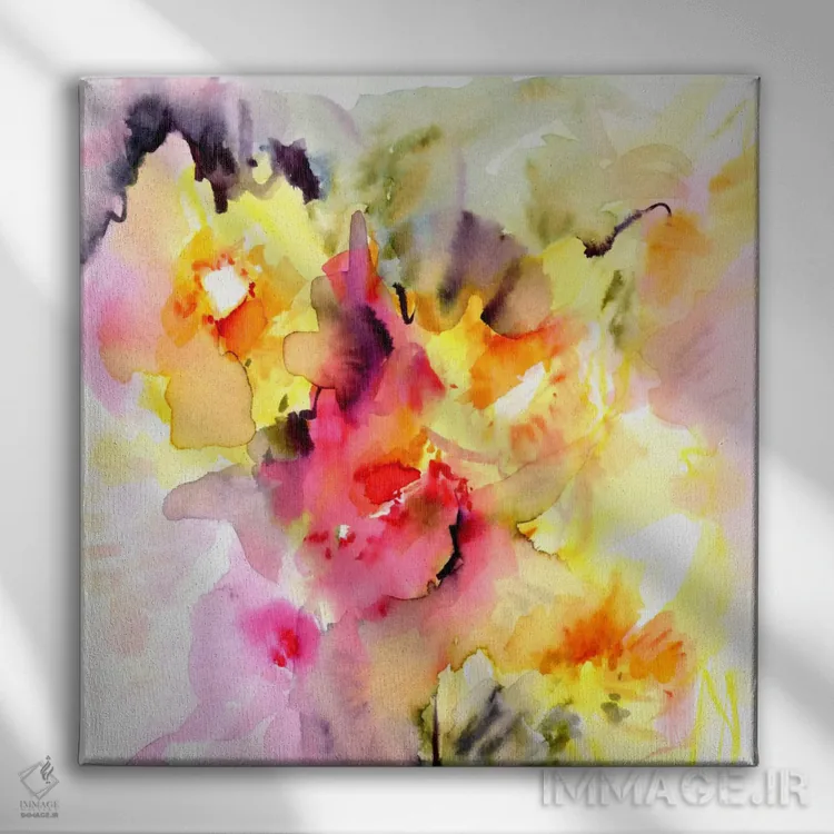 تابلو انتزاعی آفتابی I اثر لسیا بینکین - نمای روبهرو روی دیوار