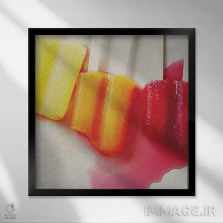 تابلو دکوراتیو بستنی های یخی ذوب شده اثر لورا ایوانز - نمای قابدار مشکی