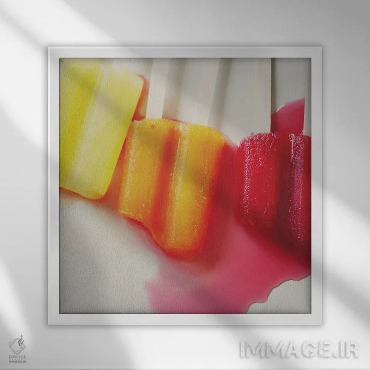 تابلو دکوراتیو بستنی های یخی ذوب شده اثر لورا ایوانز - نمای قابدار سفید