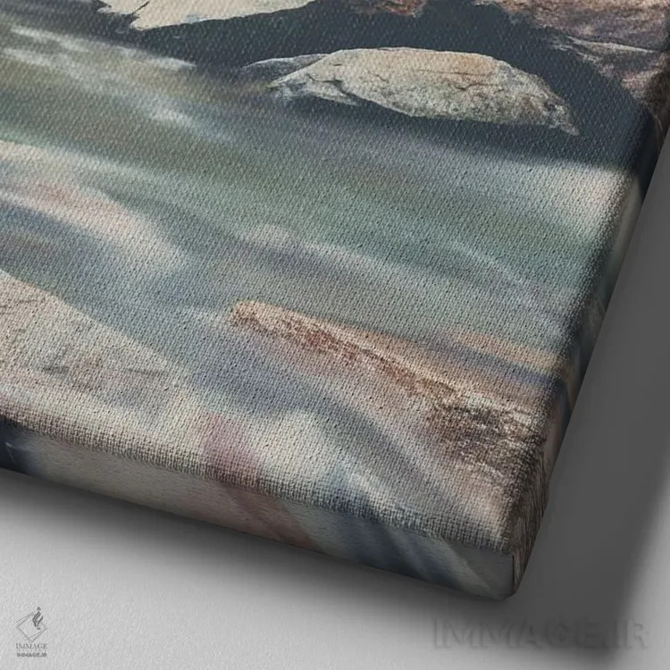 تابلو دکوراتیو دریاچه تاهو جای جادویی است اثر لورا ایوانز - نمای نزدیک بافت بوم